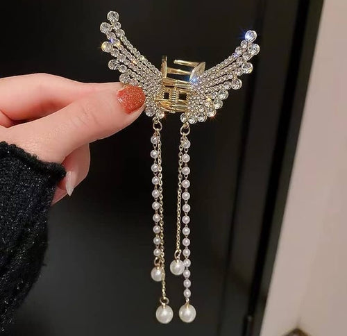 Zircon Butterfly Hair Claw with Long Tassel Korean Style