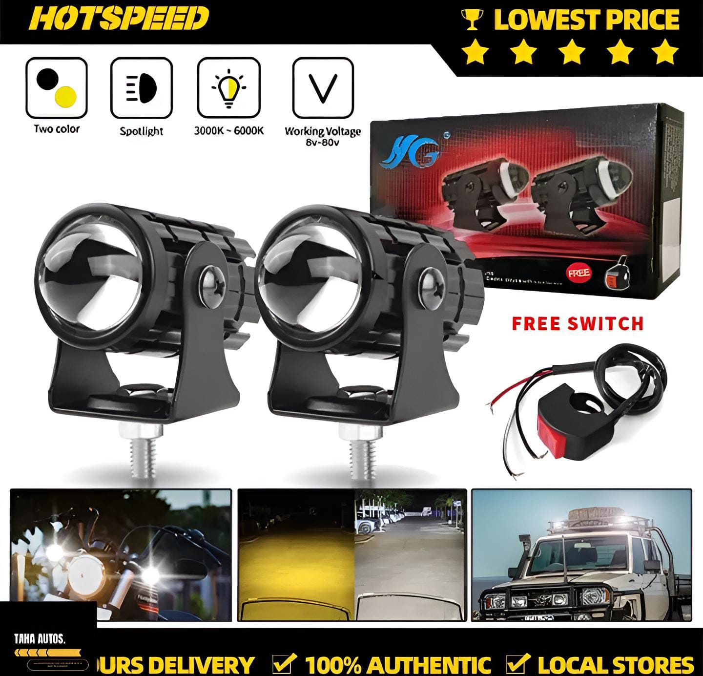Driving Fog Light Dual Color LED for Cars and Motorcycles