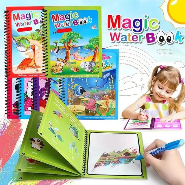 Magic Water Drawing Book, Reusable Coloring Book with Water Pen, Perfect for Kids