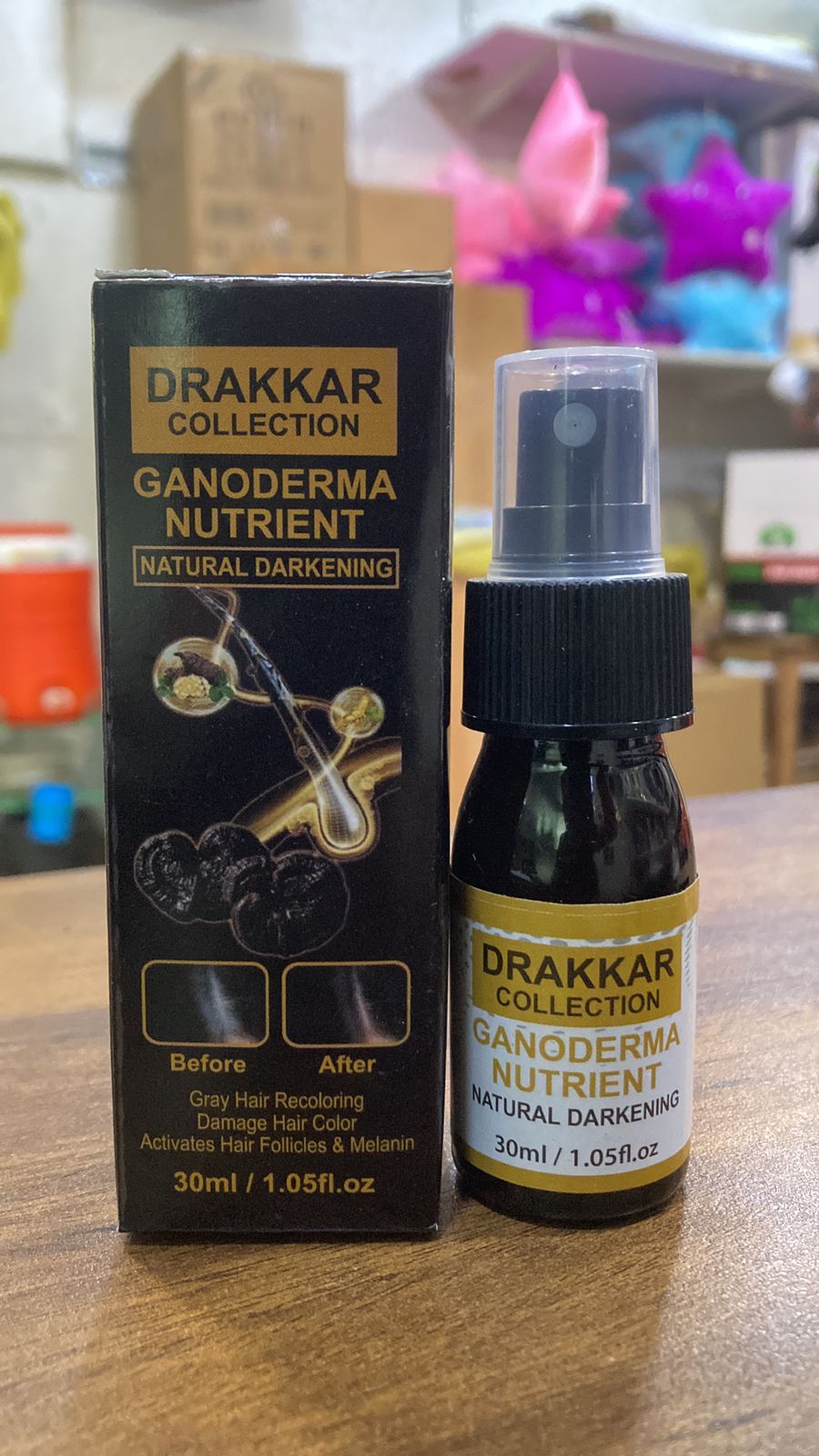 Anti-Greying Hair spray , Drakkar spray  for Hair, Organic Ganoderma, Inverted Essence for Grey Hair, Darkens Your Hair Naturally Without Damaging (30ML)