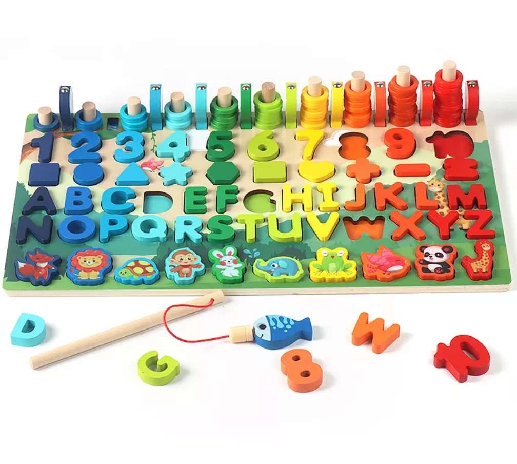 Puzzle, Multifunction Montessori Learning, with Numbers Letters and Fishing Game for Kids
