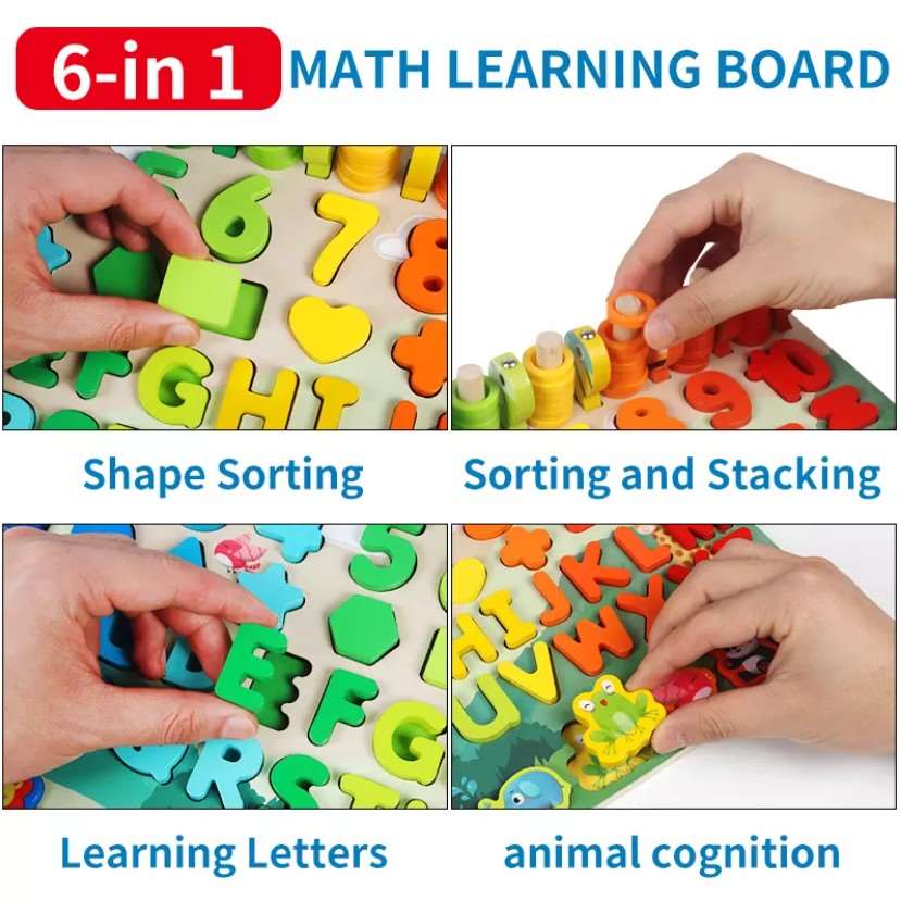Puzzle, Multifunction Montessori Learning, with Numbers Letters and Fishing Game for Kids