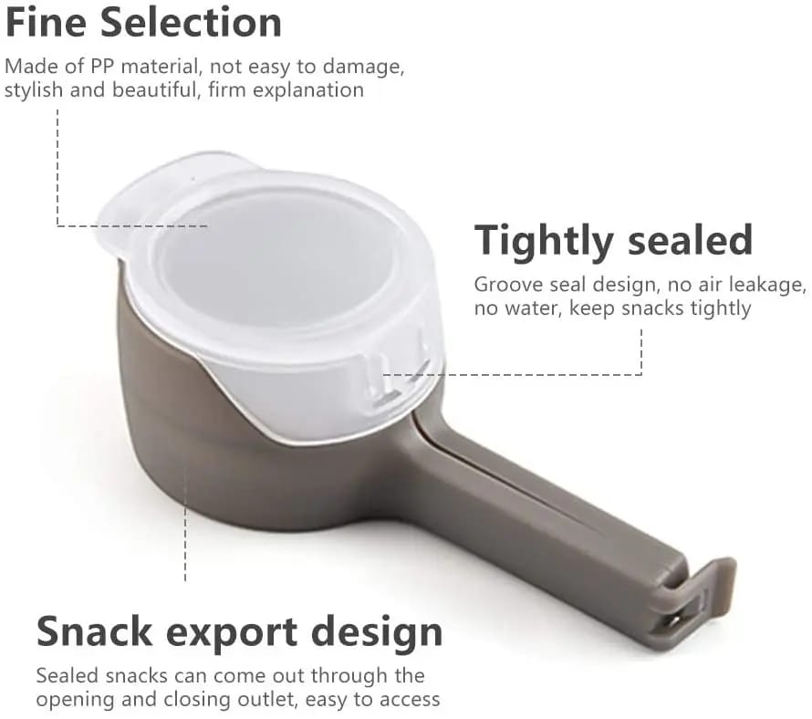 Food Bag Sealing Clip with Pouring Lid Reusable Kitchen Sealer