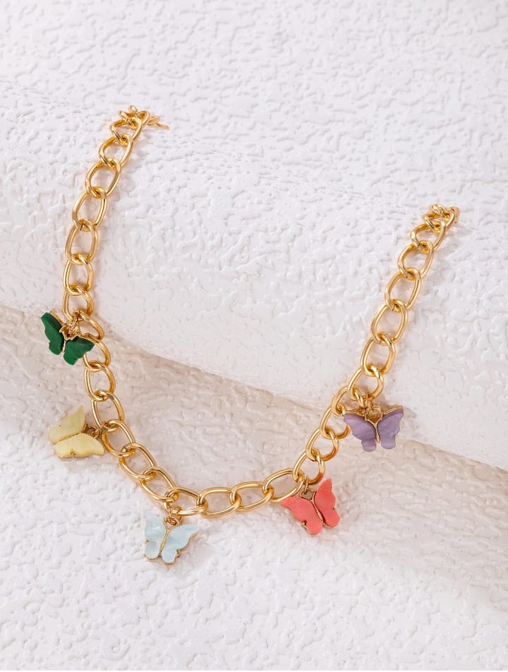 Necklace, Multi Color Butterfly Charm, Alloy Chain for Women