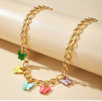 Necklace, Multi Color Butterfly Charm, Alloy Chain for Women
