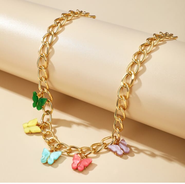 Necklace, Multi Color Butterfly Charm, Alloy Chain for Women