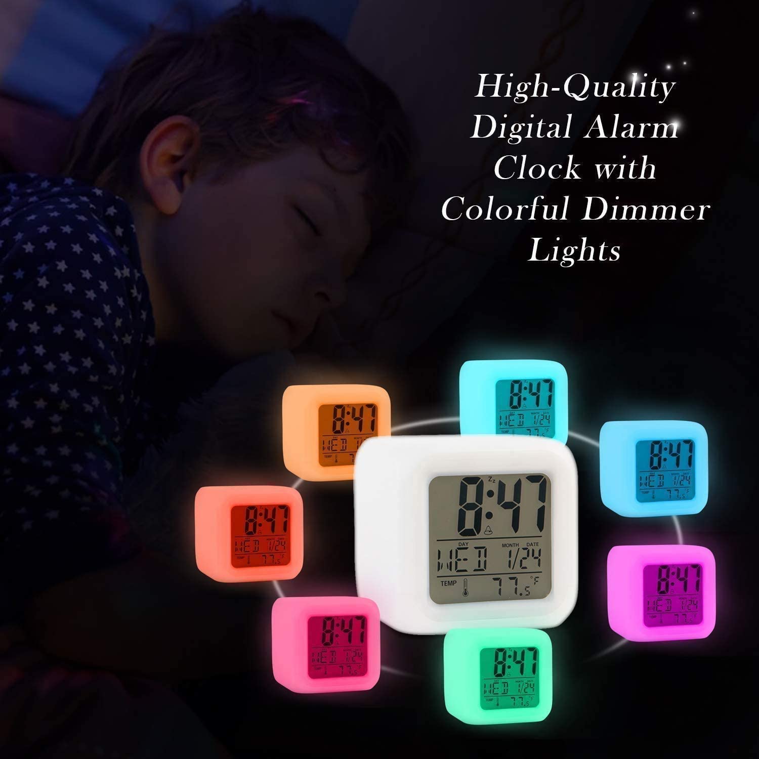 Clock, Kids LED Night Light Alarm Digital Desk Clock