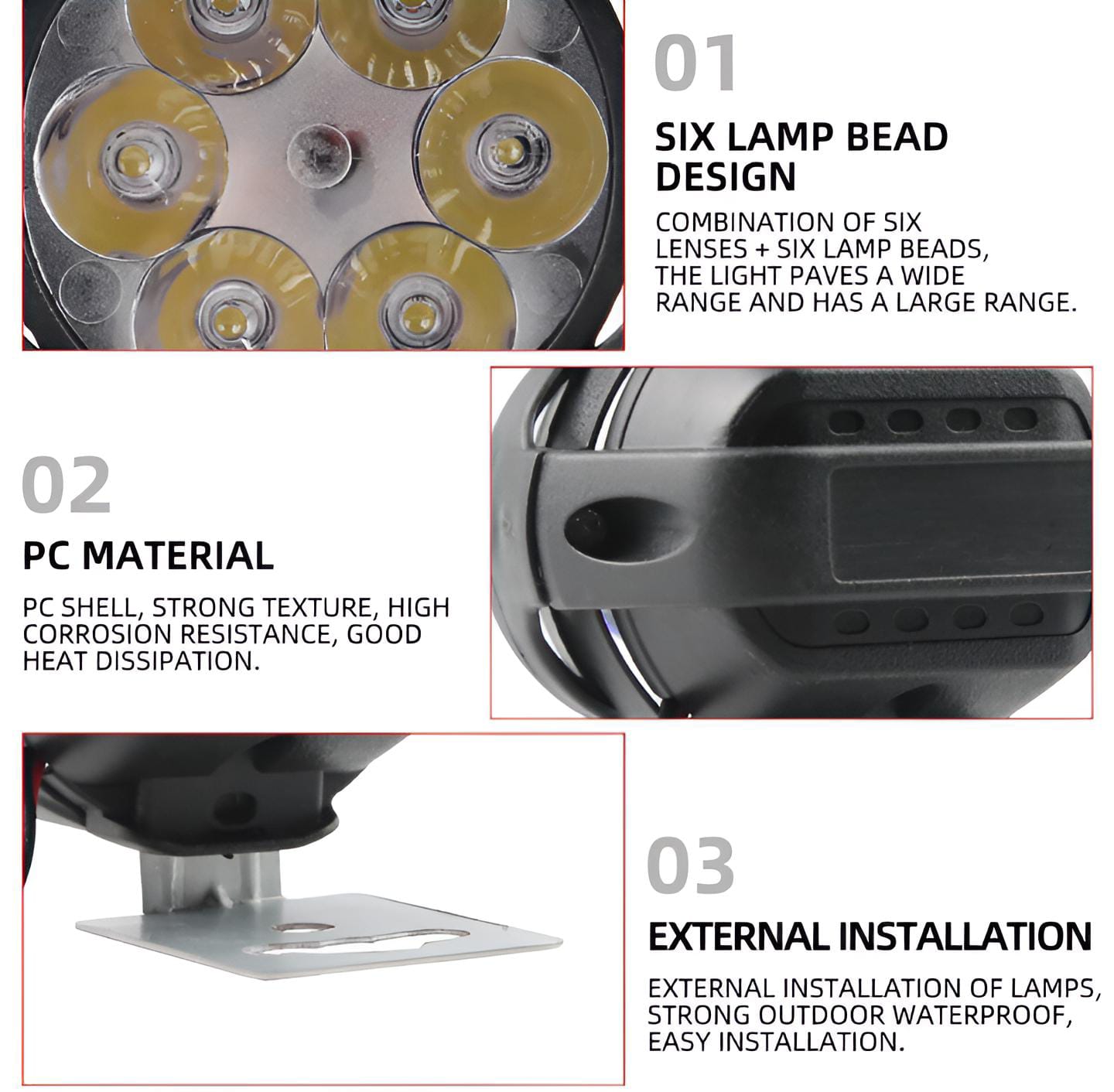 Headlight Spot Lights, LED Auxiliary Lights Waterproof 12V, for Motorcycle
