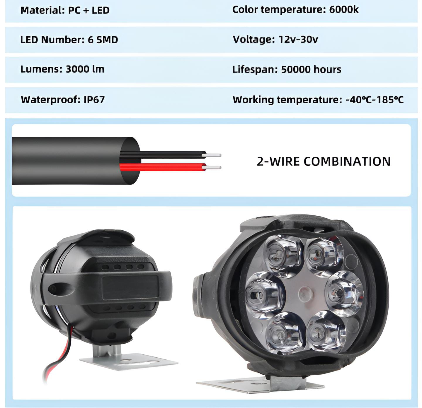 Headlight Spot Lights, LED Auxiliary Lights Waterproof 12V, for Motorcycle