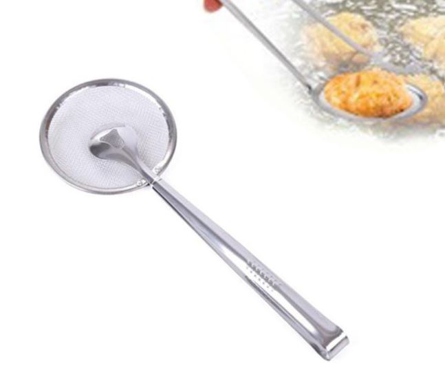 Frying Tong Strainer Spoon, Stainless Steel, Multifunction Kitchen Filter Tool