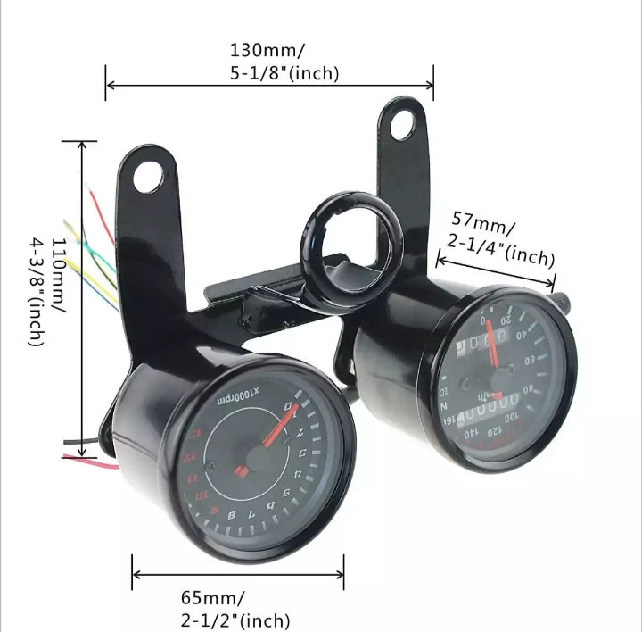 Speedometer, Motorcycle Double, Tachometer Cafe Racer Style Meter