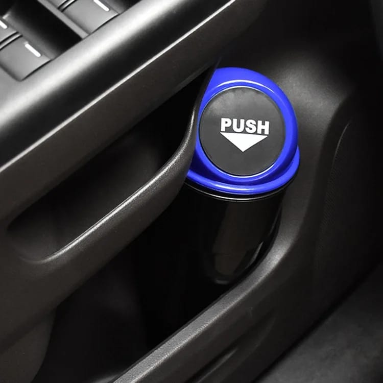 Dust Bin with Push Lid, Portable Auto Trash Can for Car Interior