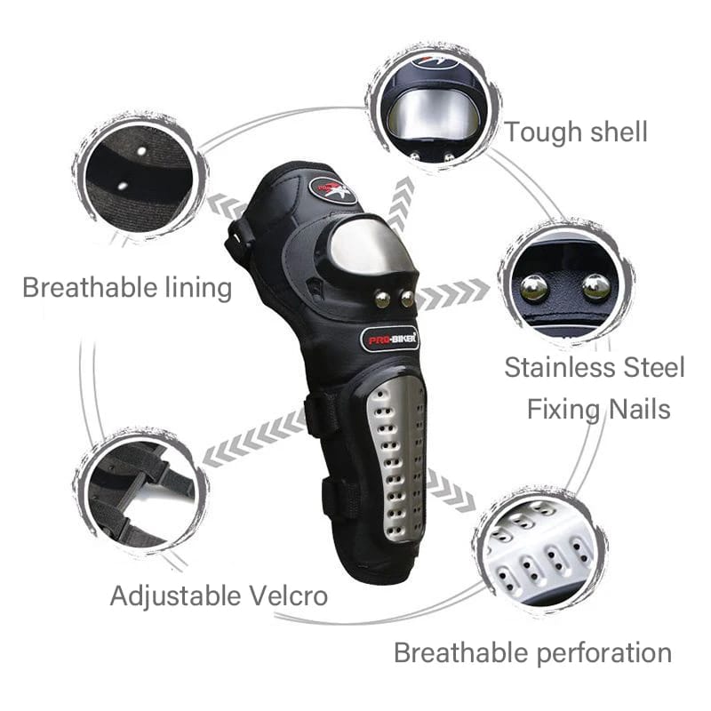 Motorcycle Knee Shin and Elbow Guard Stainless Steel Protective Set