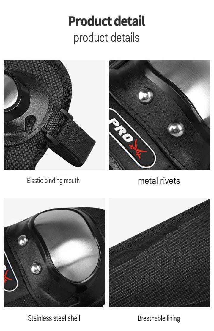 Motorcycle Knee Shin and Elbow Guard Stainless Steel Protective Set