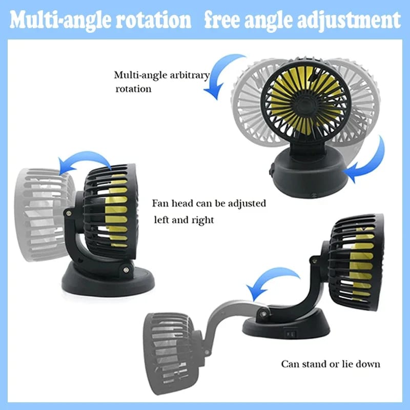 Car Cooling Fan, Multi-Angle Rotatable with USB Cable for Car