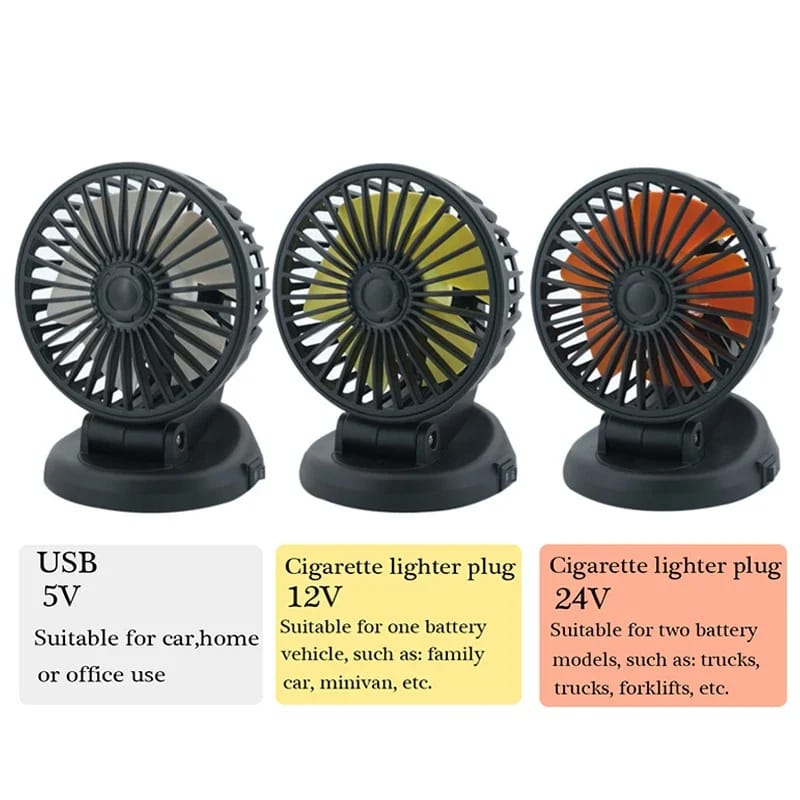 Car Cooling Fan, Multi-Angle Rotatable with USB Cable for Car