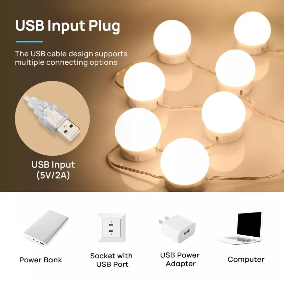 Vanity Mirror Lights, Usb Vanity Lights Makeup Lighting 10 Dimmable Light Bulbs