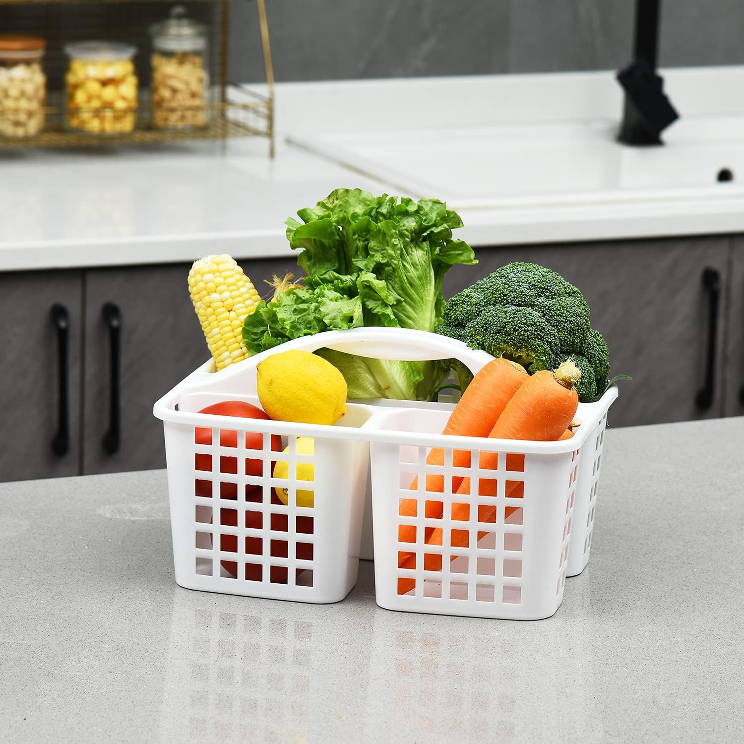 Plastic Storage Basket with Handle for Bathroom & Kitchen Organizer