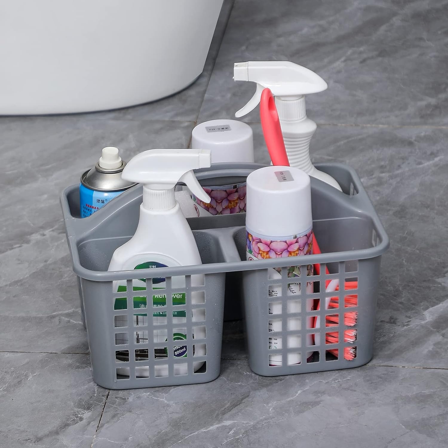 Plastic Storage Basket with Handle for Bathroom & Kitchen Organizer