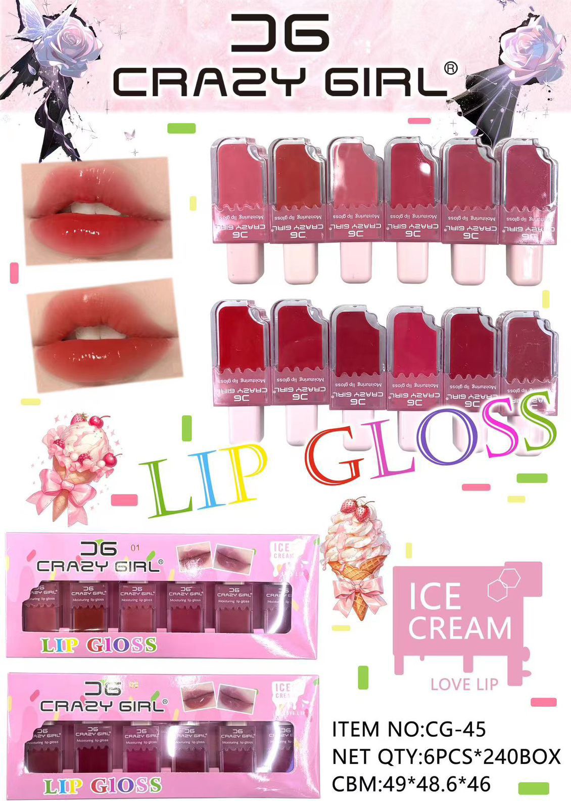 (Pack of 6 ) Crazy Girl Ice cream Matte Lipgloss,