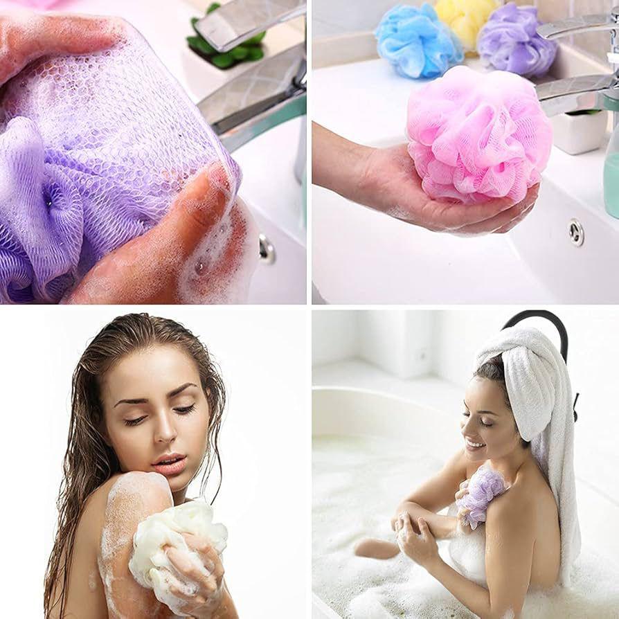 Bath Sponge Shower Puff Exfoliating Body Scrubber with Hanging Loop