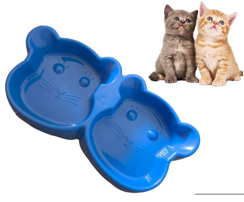Cat Shaped Double Pet Food Bowl Non Slip Plastic Food and Water Feeder