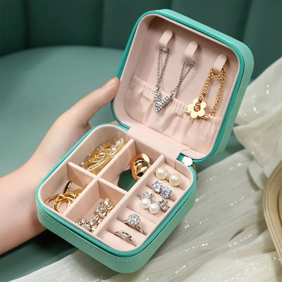 Box, Travel Leather Pocket Jewellery Organizer, with Zipper Leather Storage Case