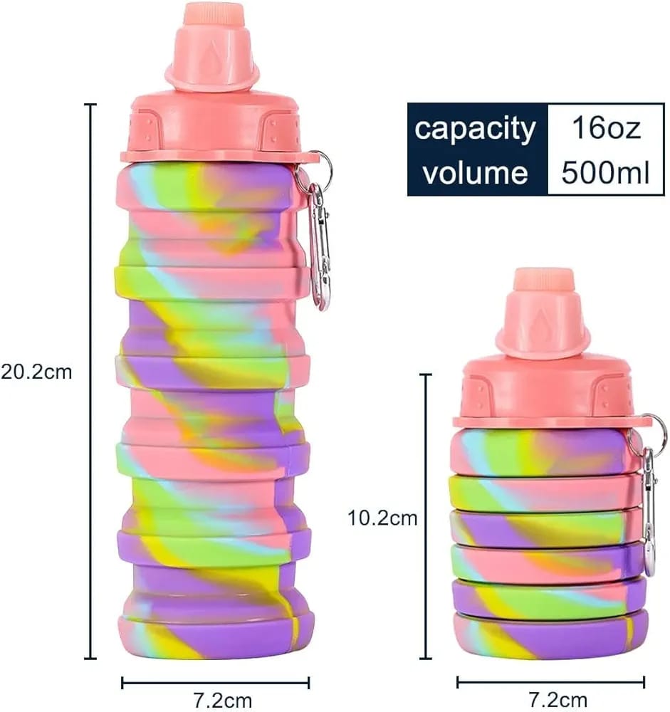 Water Bottle, Collapsible Leak Proof with Snap Hook