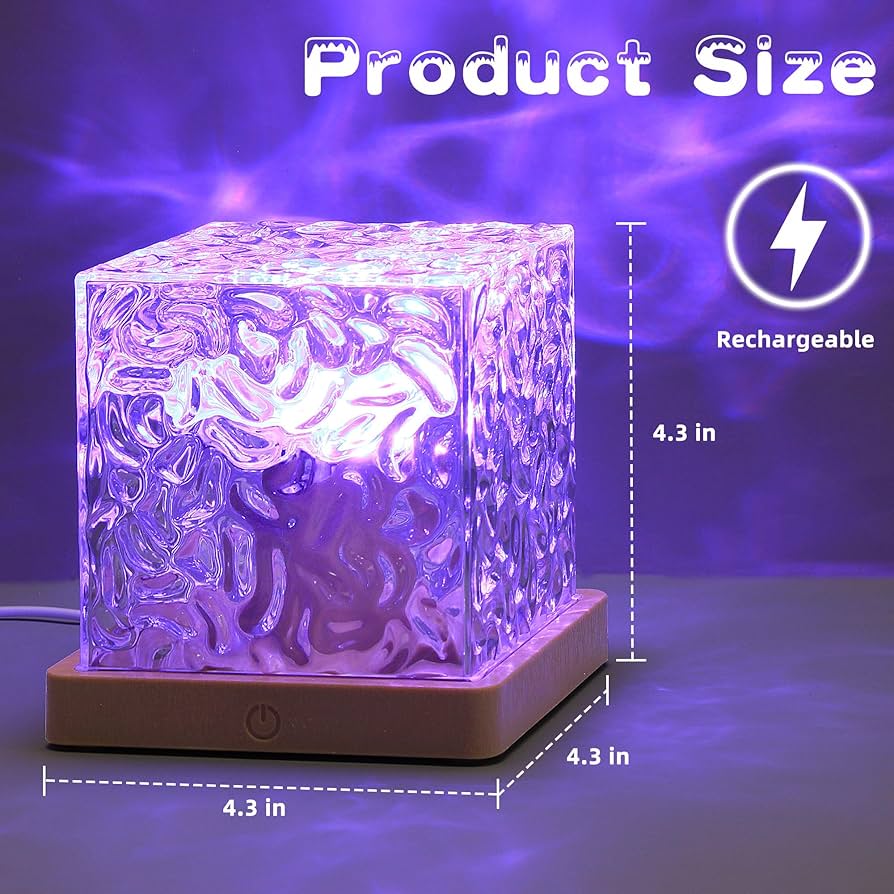 Lamp, Dynamic Water Ripple, 3 Color LED Crystal Table Light