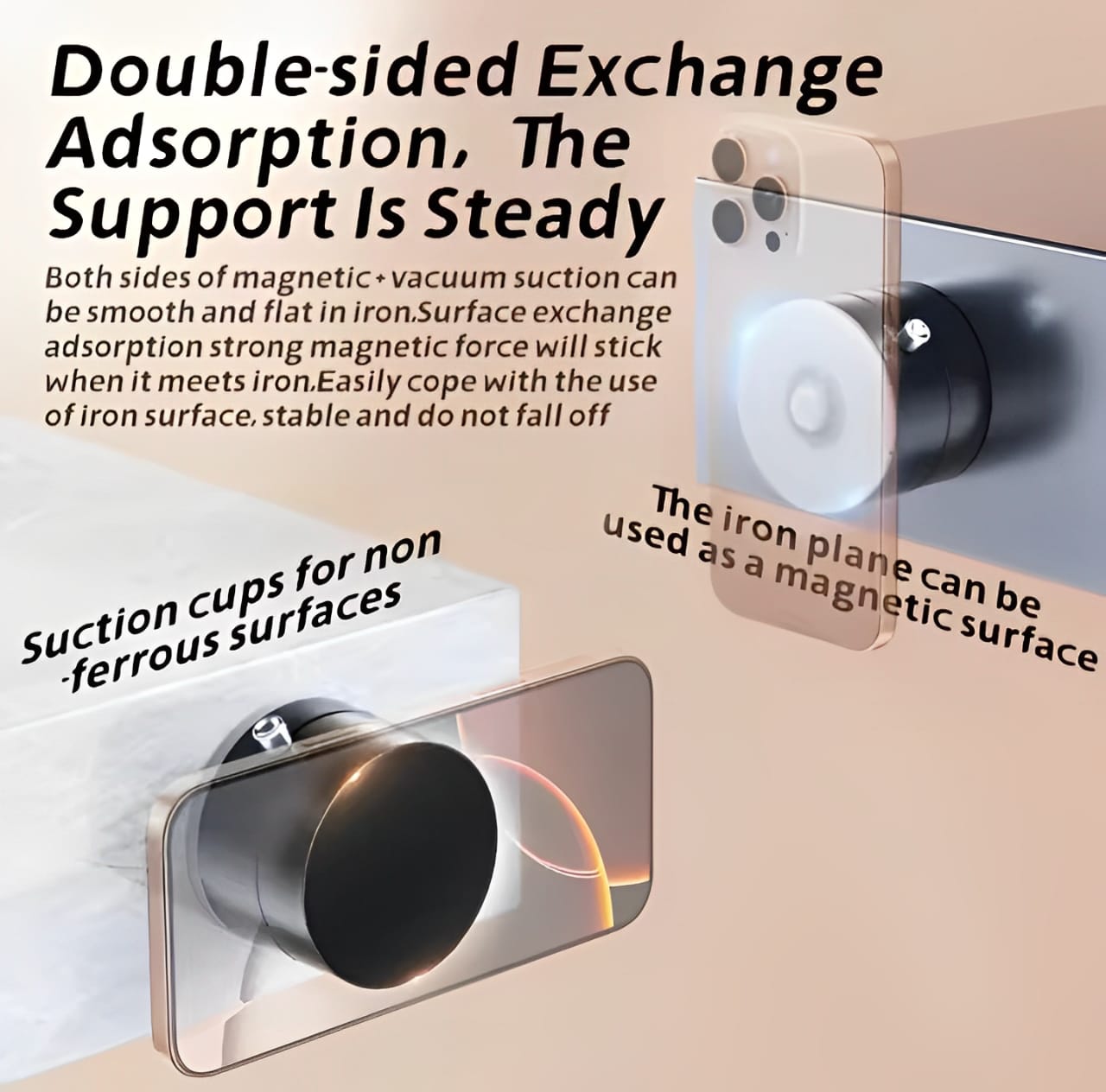 Double Sided Folding Swivel Magnetic Phone Holder with Vacuum Suction