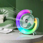 Fan, LED Atmosphere Light Mini Electric Portable Table, with 3 Speed and 180 Degree Adjustment