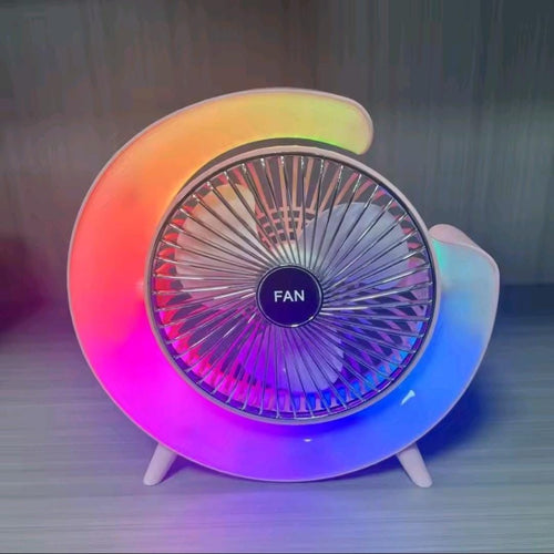 Fan, LED Atmosphere Light Mini Electric Portable Table, with 3 Speed and 180 Degree Adjustment