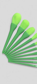 10 Pcs Professional Makeup Brush Set – Face, Eyes &amp; Lips | Concealer, Blush, Eyeshadow, Highlighter | Orange &amp; Green Colors