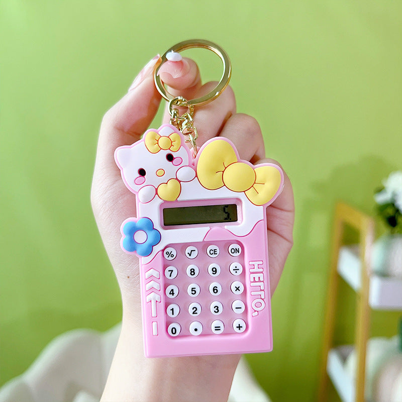 Mini Calculator Keychain,  Cute Pink Kawaii Cartoon Portable Calculator