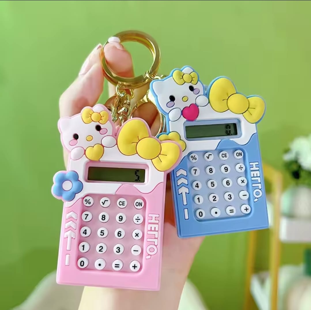 Mini Calculator Keychain,  Cute Pink Kawaii Cartoon Portable Calculator