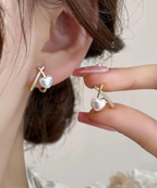 Stylish Minimalist Pearl Heart Earrings, Gold Hoop with Crystal Detailing