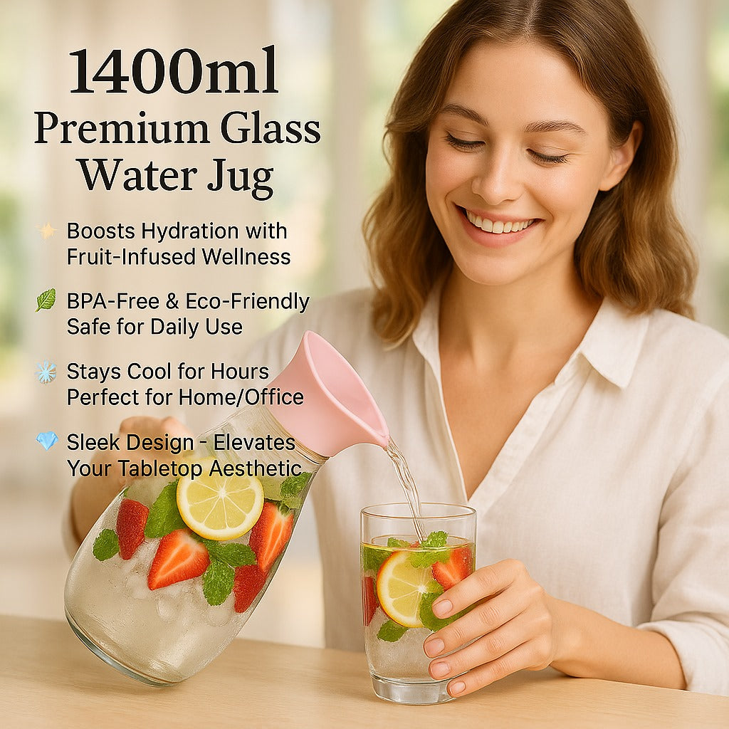 Hard Glass Water Jug with Lid, Heat-Resistant Pitcher for Water
