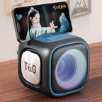 T&G Portable Bluetooth Speaker, LED Lights, Phone Holder, Powerful Bass