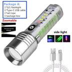 520A Multifunctional Zoom Flashlight,  Rechargeable Torch with White, Red, Blue