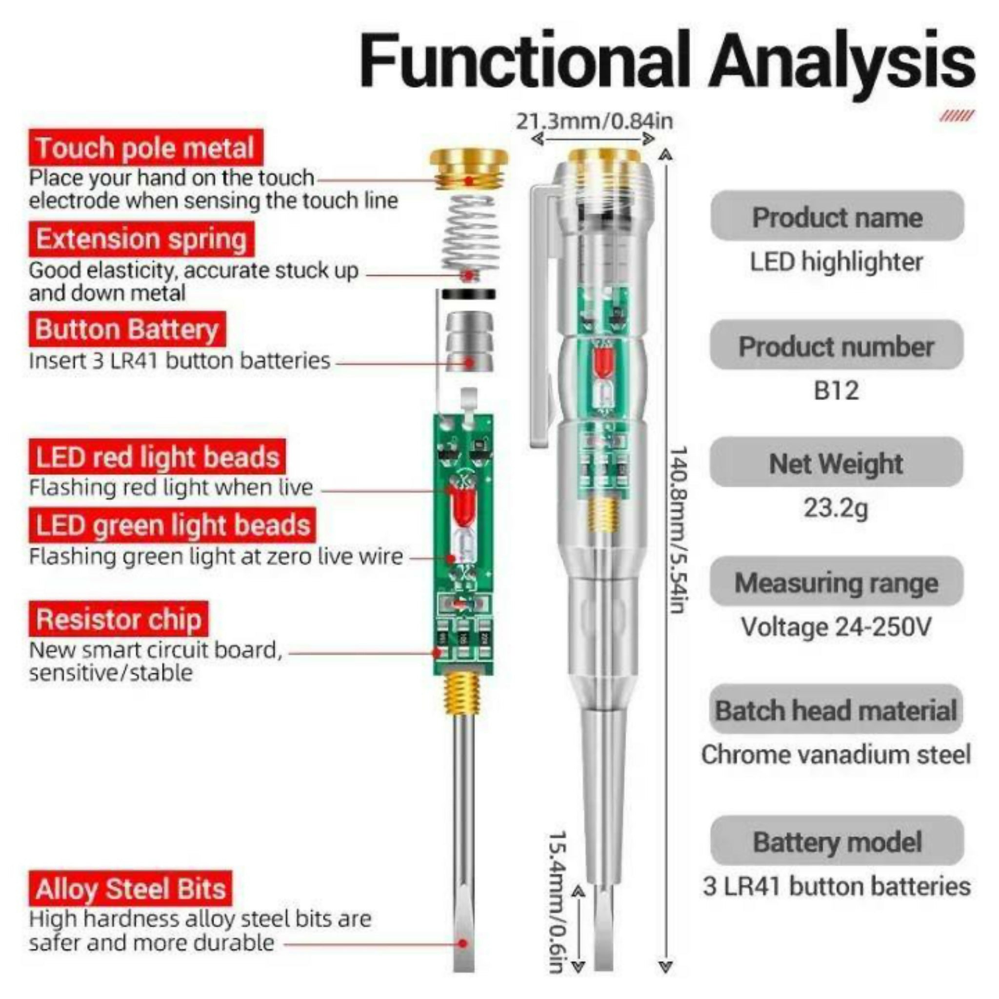 Smart Electric Voltage Tester Pen with Screwdriver | AC/DC Circuit Tester with LED Indicator