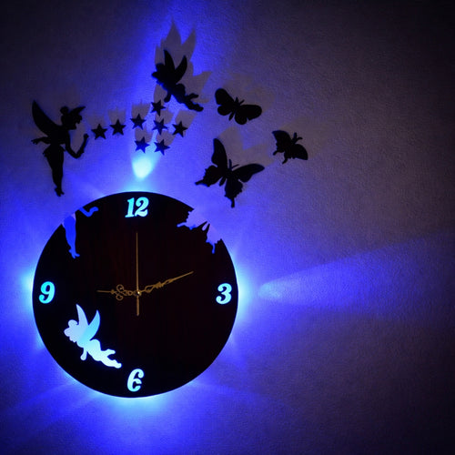Wooden 3D Wall Clock with Light with 30 Butterflies - Buy 1 Get 1 Free