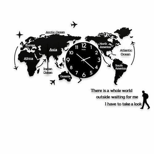 Wooden World Map Wall Clock for Living Room Decor