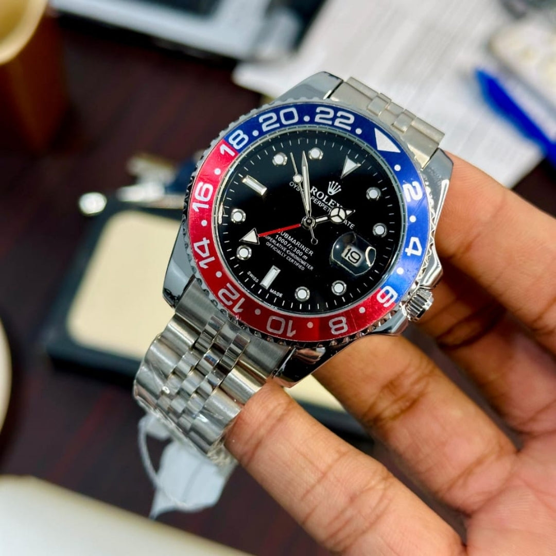 Wrist Watch, Date Display Rotating Bezel Steel Bracelet for Men