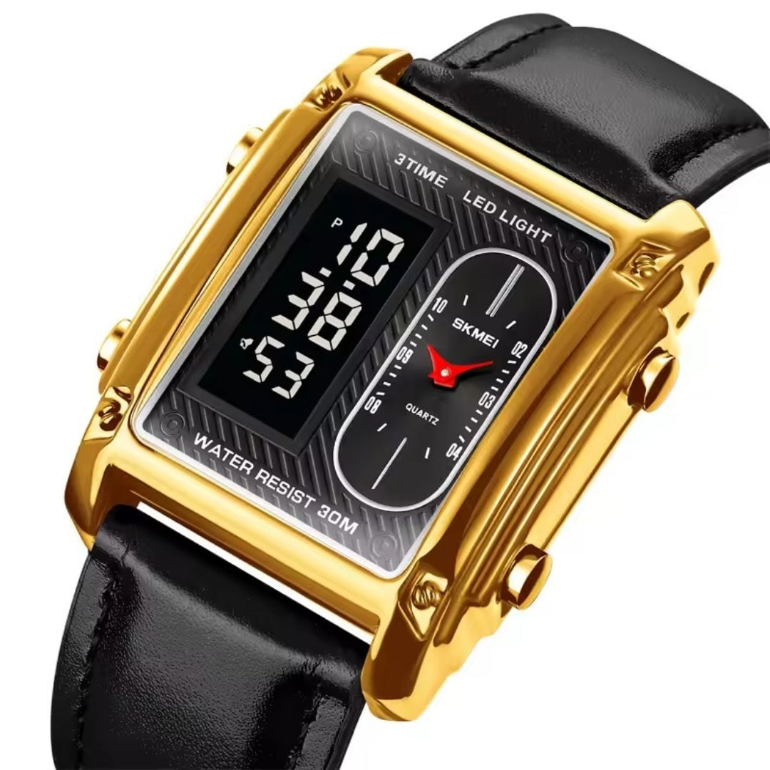 Wrist Watch, Skmei 1868, Dual Display Analog Digital Leather Strap for Men