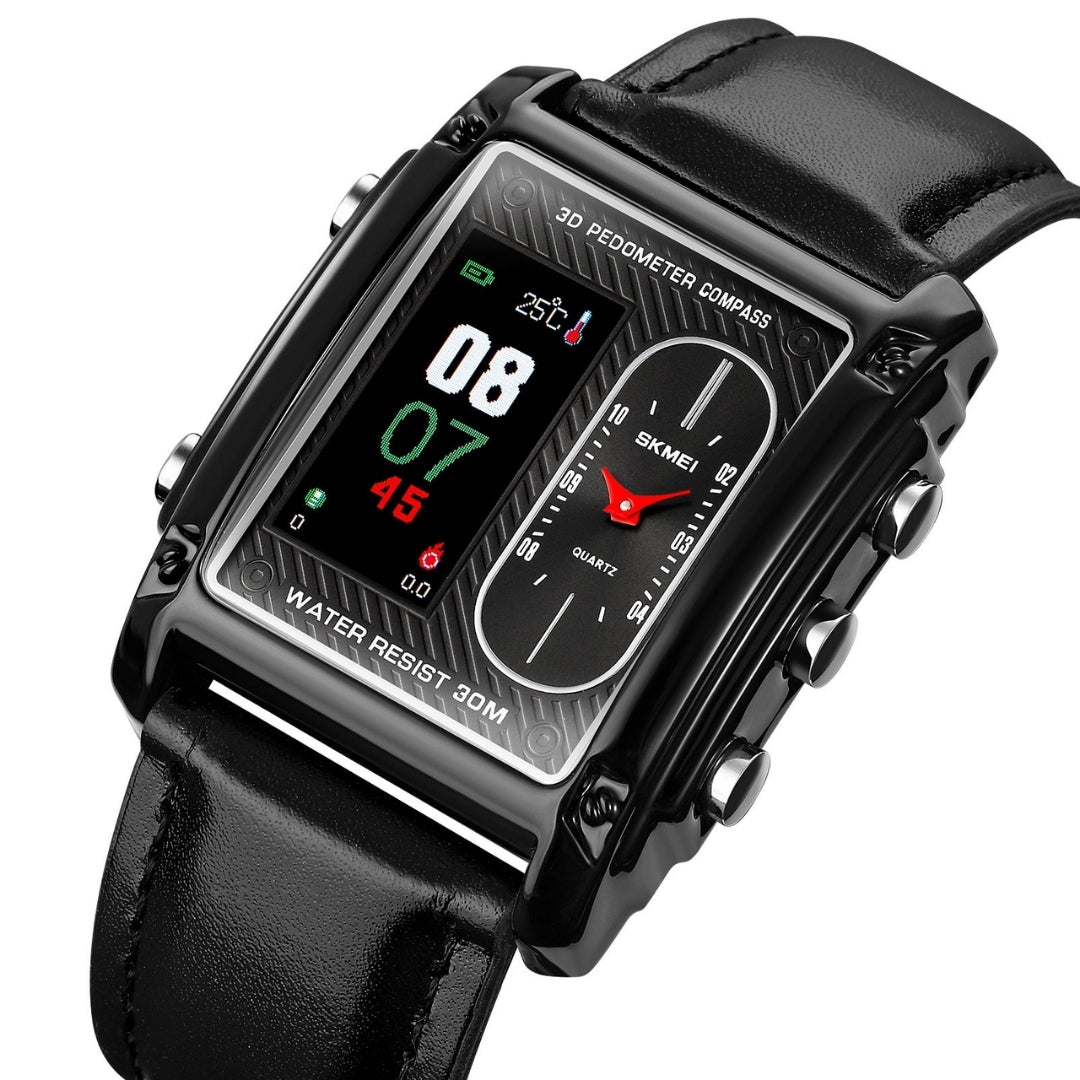 Wrist Watch, Skmei 1868, Dual Display Analog Digital Leather Strap for Men