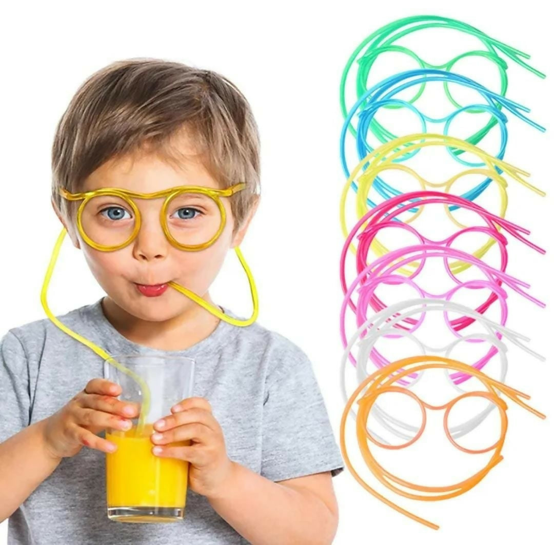 Funny Silly Straw Glasses for Kids and Adults – Creative Flexible Drinking Straw Eyeglasses Fun Party Accessory (Random Color)