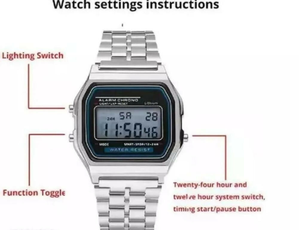Digital Retro Watch, Stainless Steel Bracelet, for Unisex