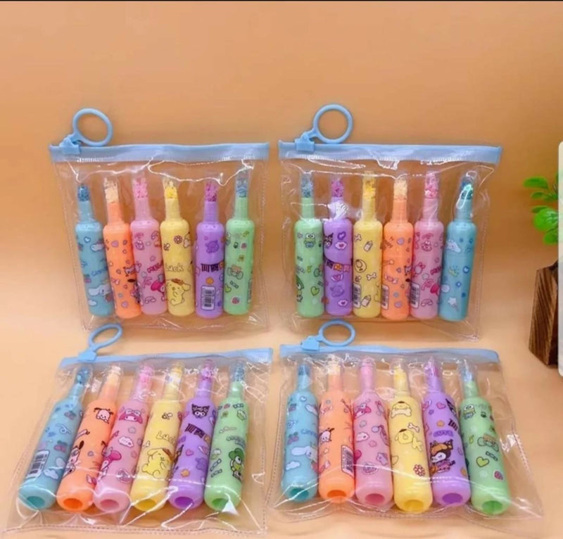 Pack of 6 Bottle Shaped Kromi Character Highlighters for Girls and Boys