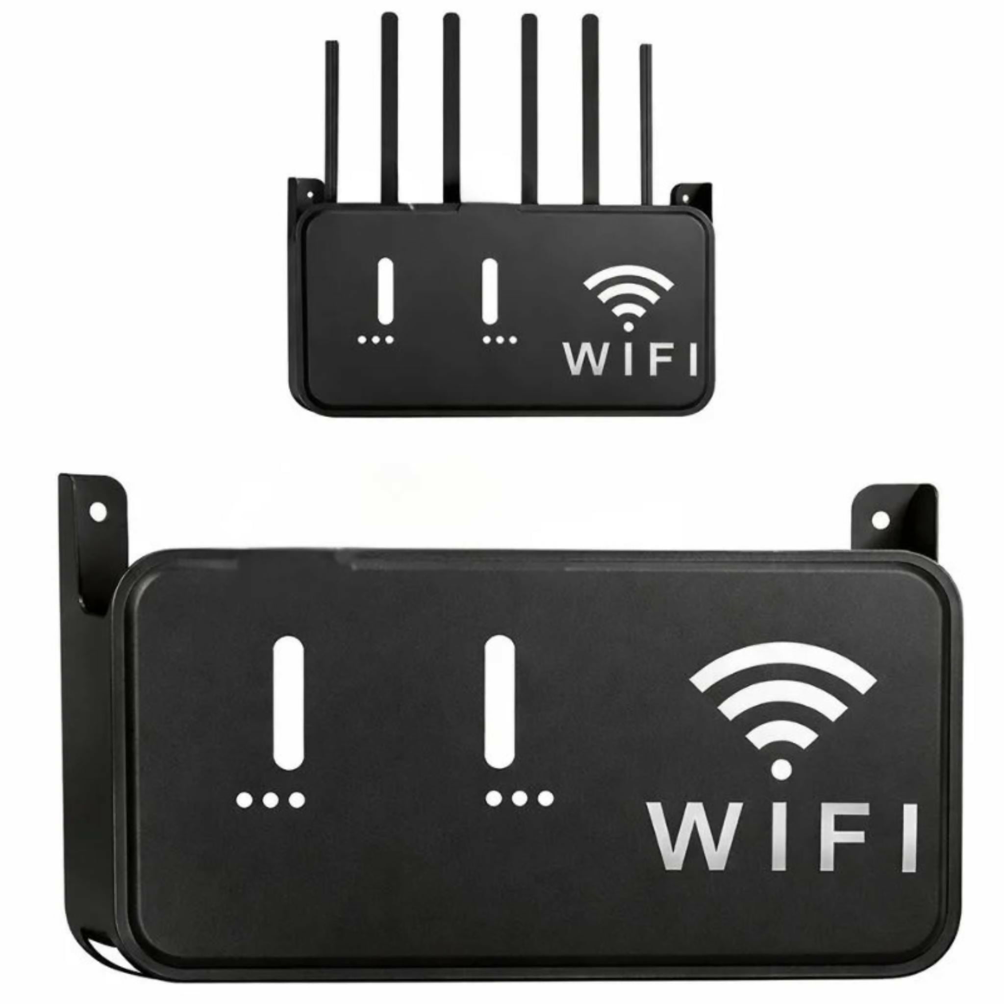 Black WiFi Router Storage Box & Wall Mount Shelf Universal Cable Organizer | Space-Saving Holder for Modem, Set-Top Box & Smart Devices | Home & Office Use