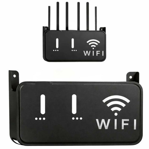 Black WiFi Router Storage Box & Wall Mount Shelf Universal Cable Organizer | Space-Saving Holder for Modem, Set-Top Box & Smart Devices | Home & Office Use